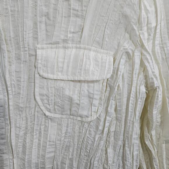 Montanaco Cream Funky Crinkle Zip-Up Pocketed Jacket Size Large - Picture 6 of 8